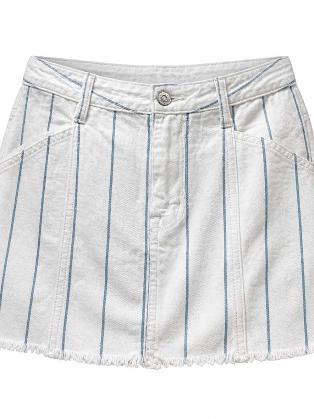 American Eagle Outfitters White Mini Skirt with Light Blue Pinstripes